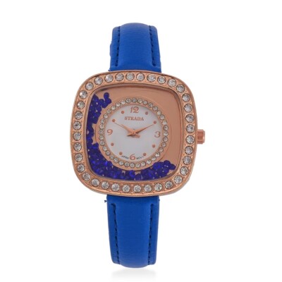 Strada Moving Blue and White Austrian Crystal Japanese Movement Watch with Blue