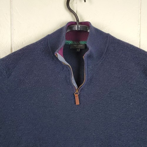 Ted Baker London Sweater Mens Size 6 Blue Mock Neck 1/4 Zip Long Sleeve Knitted - Picture 2 of 15