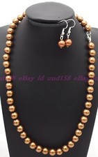 8mm Chocolate South Sea Shell Pearl Round Beads Necklace Earrings set 18"