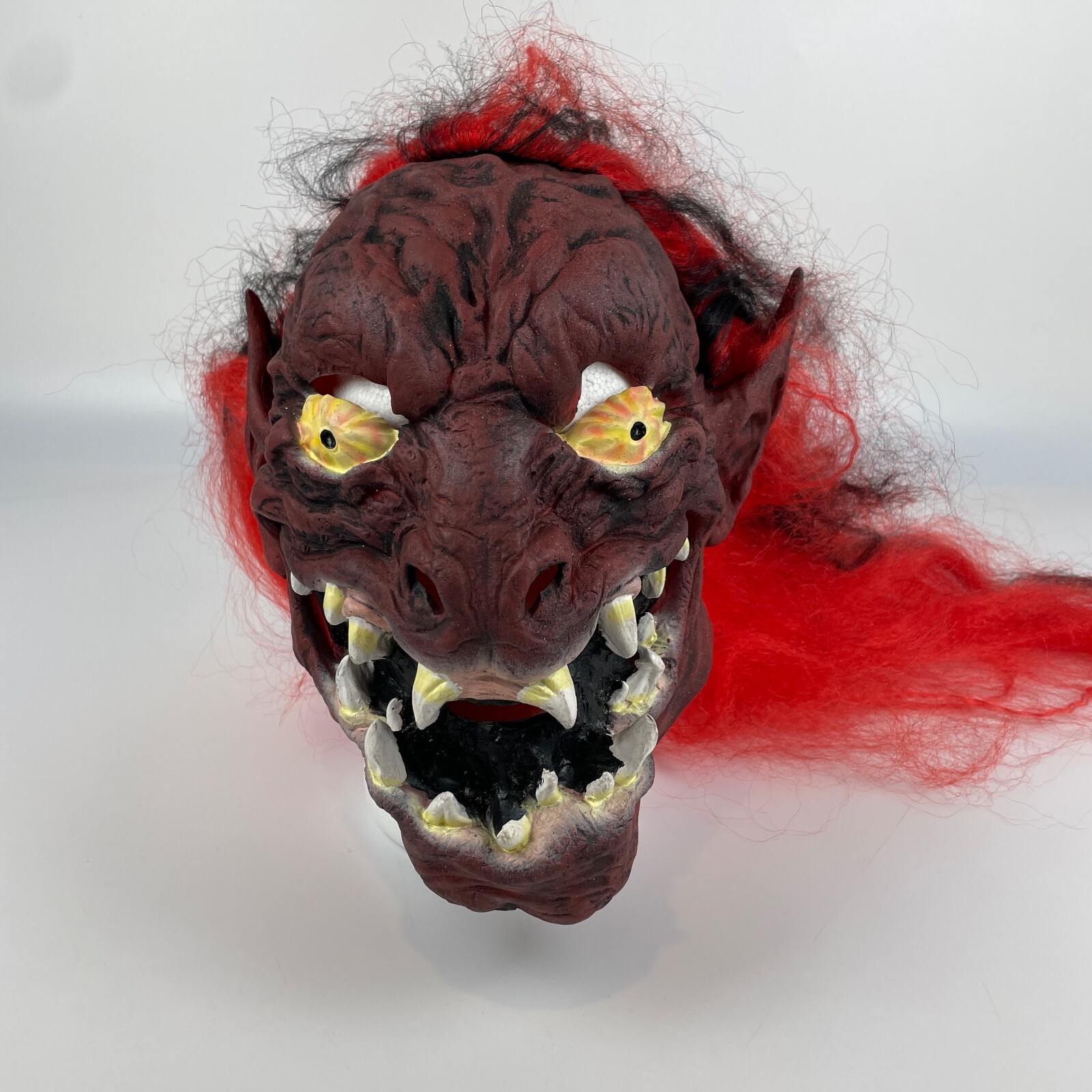 Vintage 2001 Paper Magic Group Halloween Mask Scary Ugly Demon Face With Wig