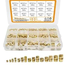 300Pcs 5 Values Female Thread Knurled Nuts, Threaded Inserts Kit M2 M3 M4 M5 ...