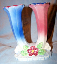 Vintage Japan Colorful 2 Single Bud Vases-5 1/4 inches tall