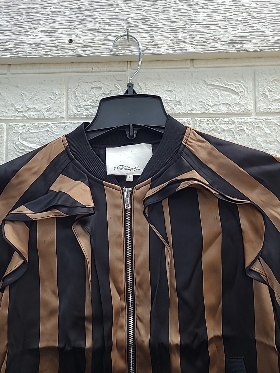 3.1 Phillip Lim スエードボンバージャケット サイズ2 New 3.1 Phillip Lim Long Sleeve Full Zip Bomber Stripe Jacket Size