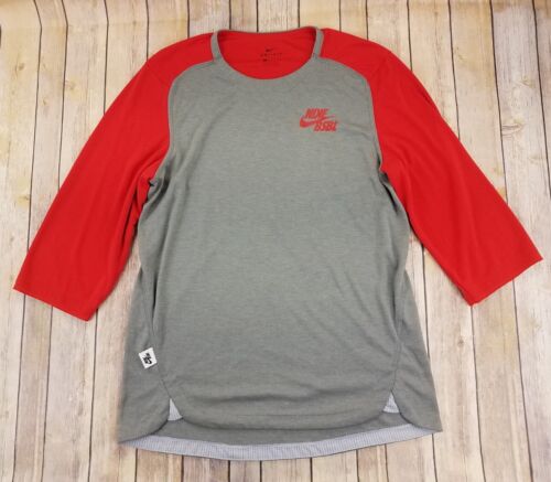 Nike Baseball 3/4 Sleeve Shirt Dri-Fit Training BSBL Team Size S Gray Red - Picture 1 of 10