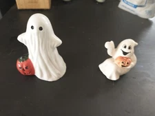 OMG CUTEST Vintage Pair Ceramic Halloween Ghosts/ Pumpkin Decor / Figures