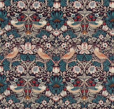 WILLIAM MORRIS VORHANGSTOFF Strawberry Thief Velvet MULBERRY & SLATE 2 METER