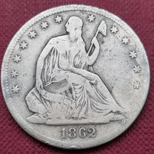 1862 S Seated Liberty Half Dollar 50c Better Grade F - VF #57447