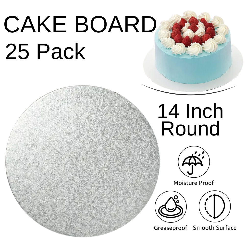 14 Inch Round Cake Boards Silver 3mm Strong Thick Cake Board - 25 Boards