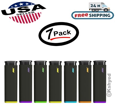 MK Jet Black Lighter, Striking Design Windproof Butane Refillable Lighter (7 Pk)