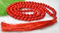 8mm Tibetan Buddhism 108 Red Coral Prayer Beads Gems Mantra Mala Necklace