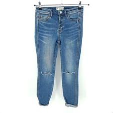 Free People Jeans Womens 25 Blue Skinny Leg Button Fly Distressed Medium Wash