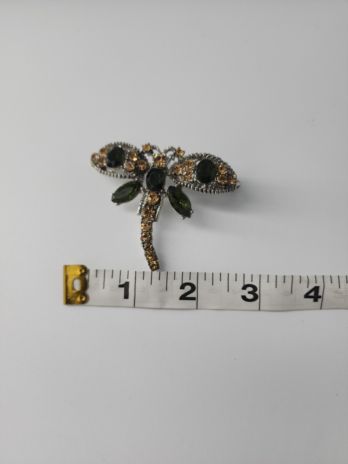 Vintage Estate Dragonfly Brooch Rhinestones Silve… - image 3