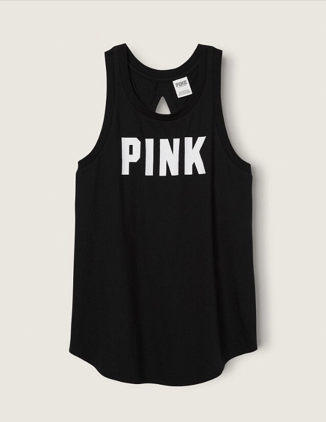 VS VICTORIAS SECRET PINK EVERYDAY RACERBACK TANK TOP BLACK WITH