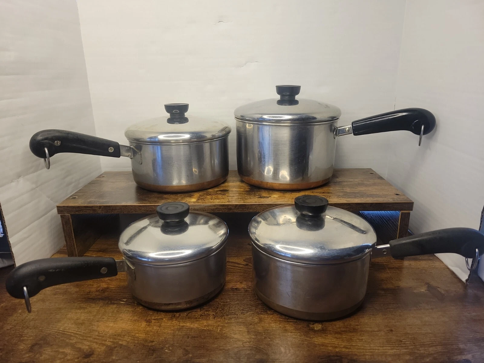 Vintage Revere Ware 1801 USA Copper Bottom Pots Set W/ LIDS 8 Piece 3,2,1.5 1 qr