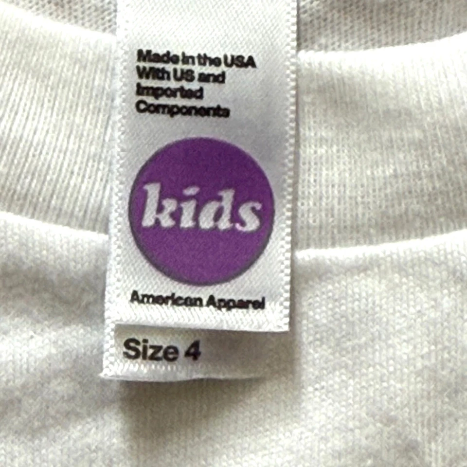 Kids White T-Shirt With Retro Robot Graphic By American Apparel Size 4 Made In T - Image 3 of 3