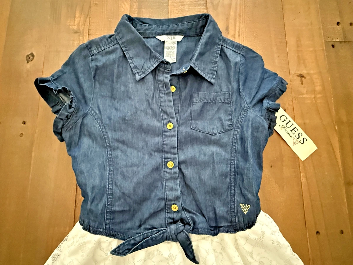 Guess Dress Girls Kids Size 16 Denim Blue & White Lace Dress short Sleeve NWT