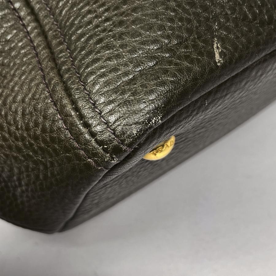 PRADA BN2534 Handbag Green Leather Khaki 30cm #BS1942 thumbnail 3