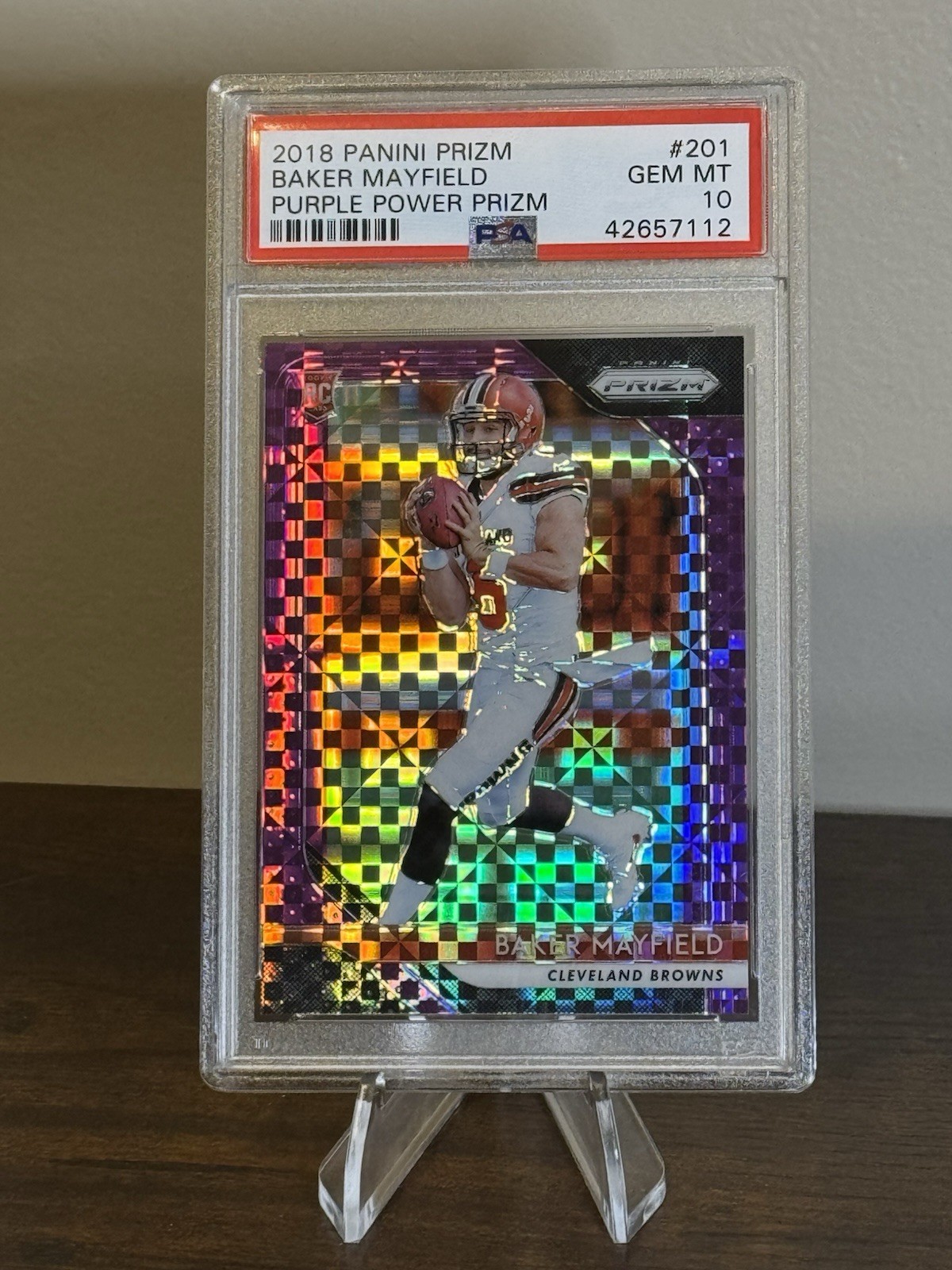 2018 Prizm Baker Mayfield RC Purple Power #’d /49 PSA 10