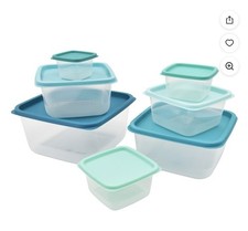 14-Piece Food Storage Set Clear Blue Teal Plastic Rectangular Snap Lid