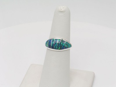 Navajo Fred Maloney Sterling Silver and Cultured Opal Inlay Ring Size 7