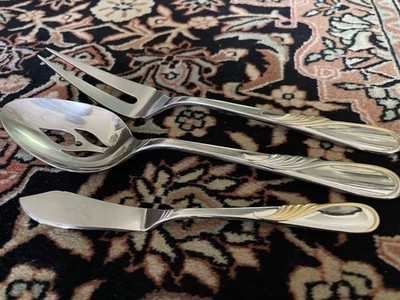 Yamazaki  CRAGG Stainless Hillary Gold Accent Serving Spoon Fork Butter Knife