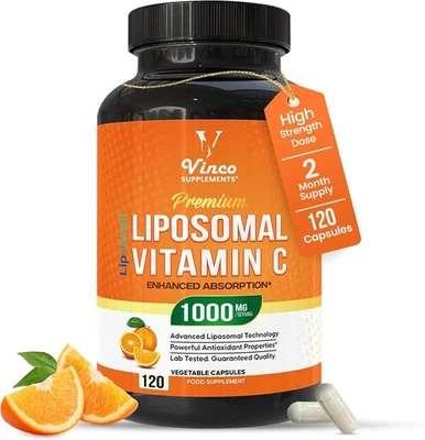 VINCO SUPPLEMENTS Liposomal Vitamin C Capsules 1000mg High Strength Immune Support Vegan Vitamin C