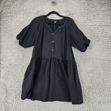 Old Navy Dress Womens Large Black Puff Sleeve Drawstring Knee Length *Read*