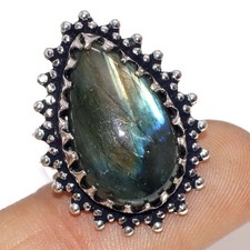 925 Silver Plated Top Quality Fiery Labradorite Ring Gemstone US 7.5 GW
