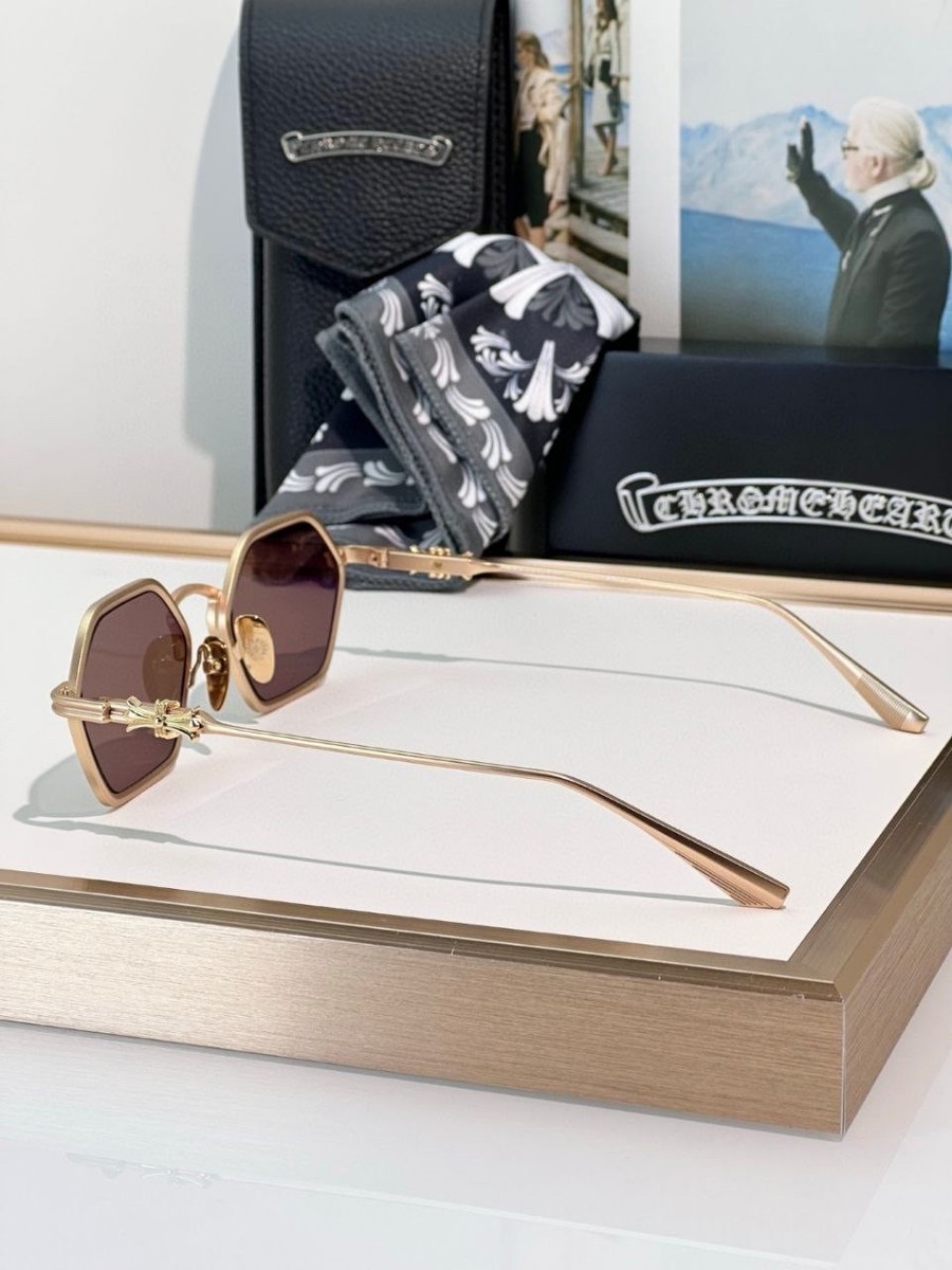 EXCLUSIVE Chrome Hearts Datass sunglasses in Matte Gold w Brown