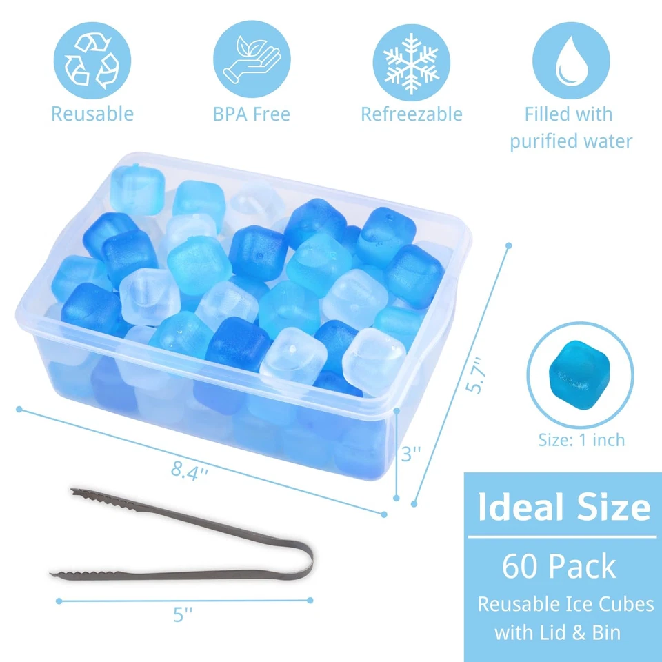 Reusable Ice Cube with Lid & Bin, 60 Pack Plastic Ice Cubes for Drinks BPA Fr... - Image 3 of 4