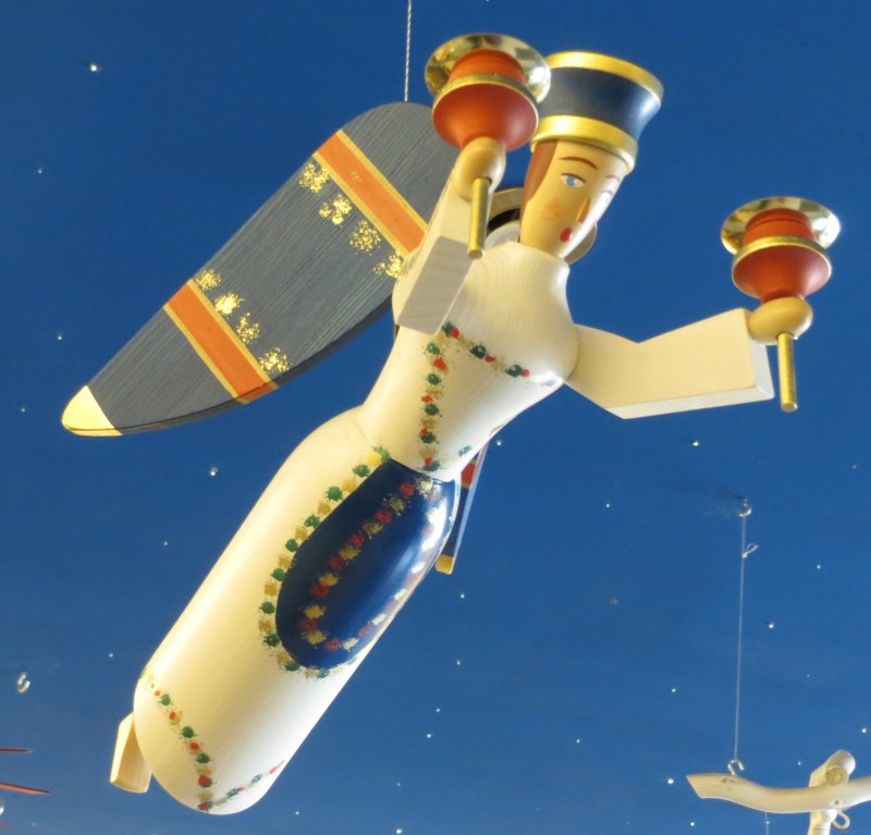 Großer Schwebe-Engel blau Schwebeengel Holz Schutzengel Erzgebirge Taufengel