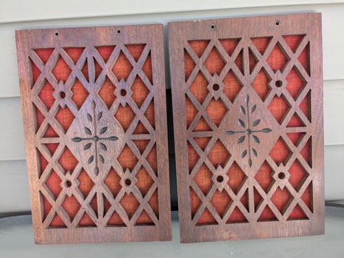 Nice Pair Of Antique Walnut Spoon Carved Fretwork Panels 8" X 11 3/4" Lot F