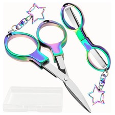 2Pcs Mini Folding Scissors, Portable Stainless Steel Safety Scissors with Sta...