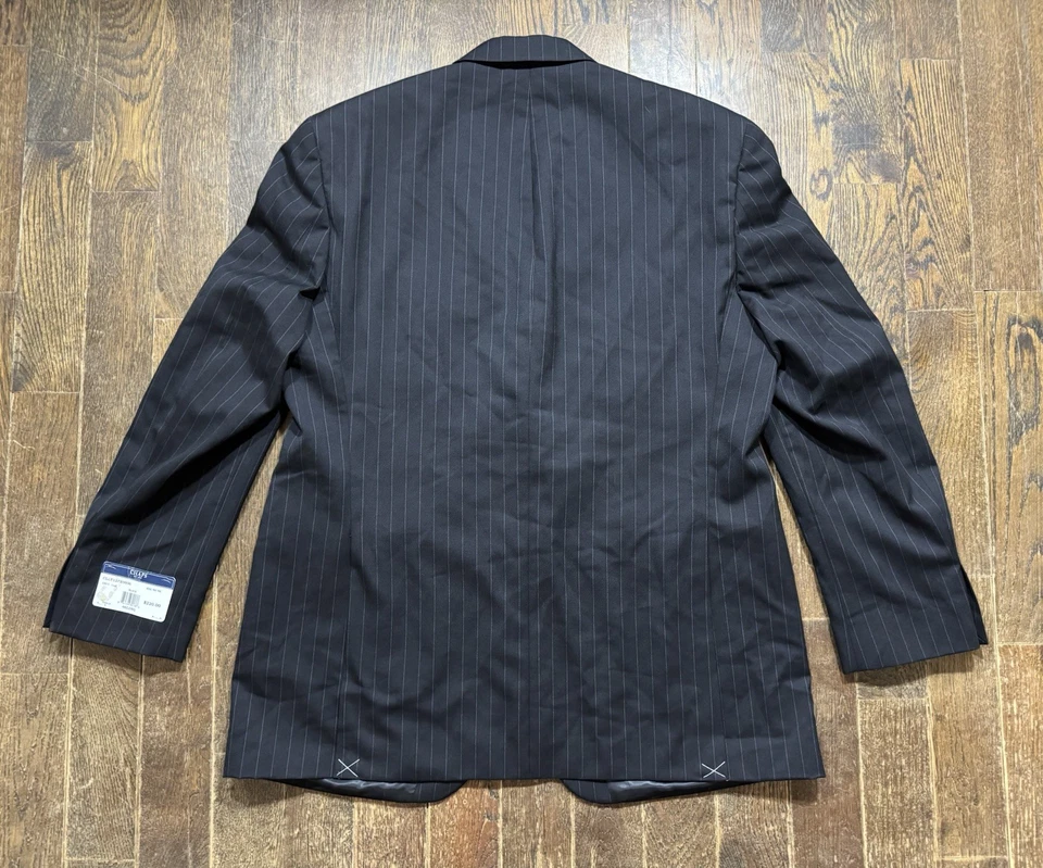 CHAPS Sport Jacket Blazer Mens Size 46L 100% Wool Lined Black Pinstripe NWT - Image 2 of 4