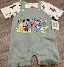 Disney Baby Mickey Friends 2 Piece Green Overall Short Sleeve Shirt Set 18M
