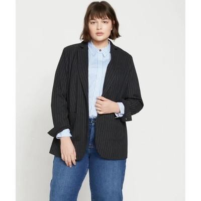 UNIVERSAL STANDARD The Pinstripe Blazer graphite gray white striped sz S 14 16