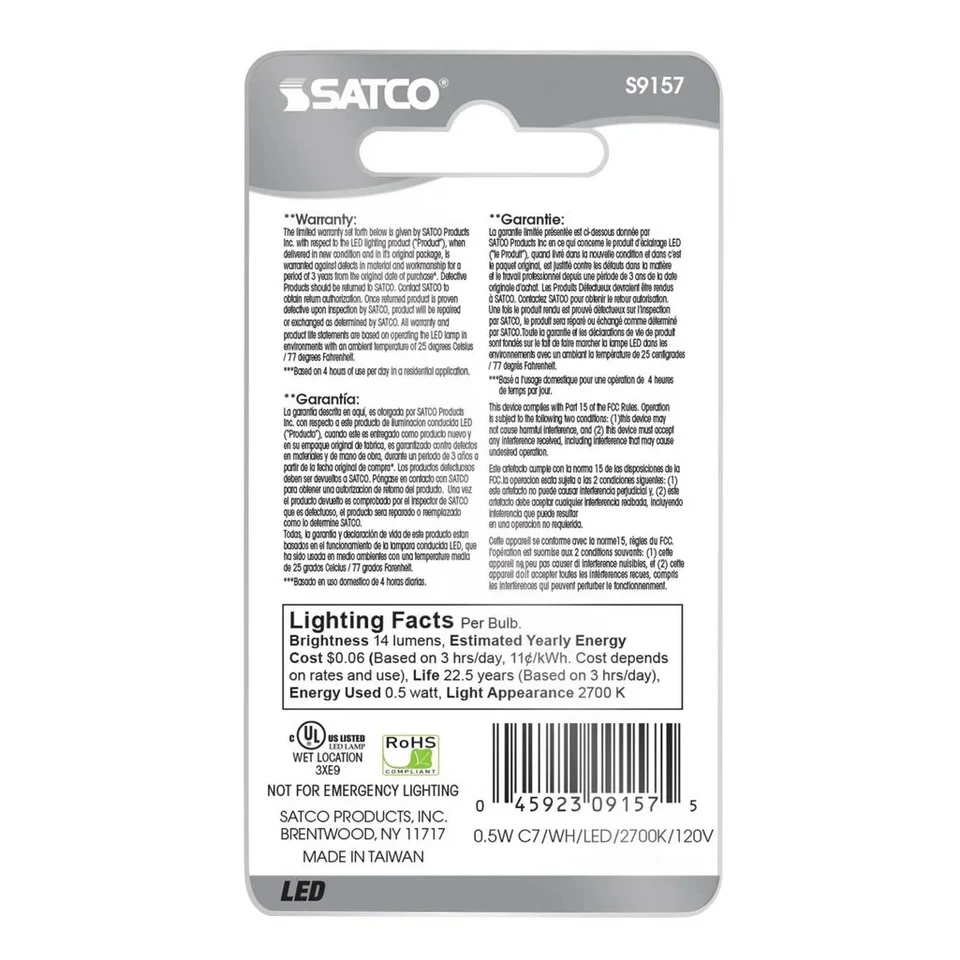 0.5 Watt LED - C7 - White - 2700K - Candelabra base - 120 Volt - Carded - 12-Pac - Image 3 of 4