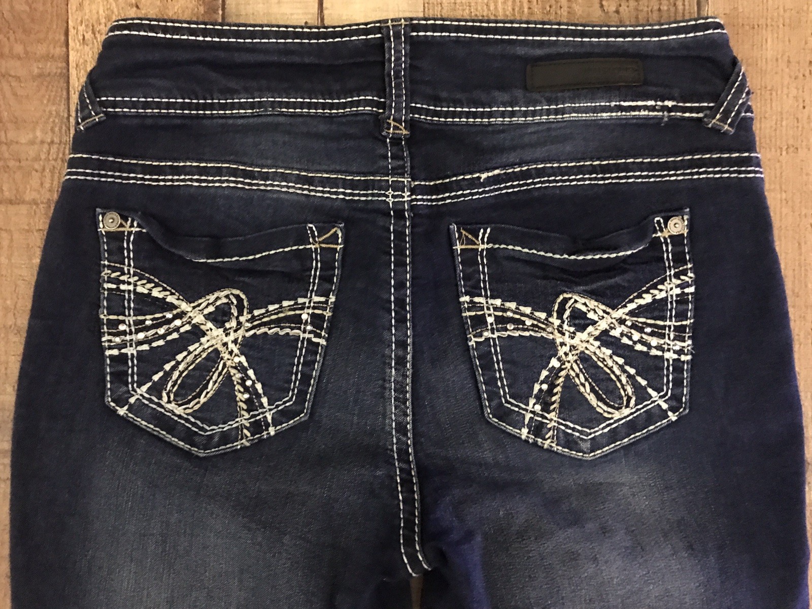 WallFlower Dark Wash Skinny Jeans Juniors Size 1 Rhinestone Embroidered & Cuffed