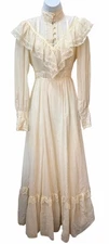 Vintage 70s Gunne Sax By Jessica Gauze Wedding Dress 7 Ivory Lined Waist Bow