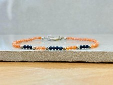 Dainty Sunstone & Blue Gold Stone Faceted Round Gemstone Beads Bracelets 6-8''