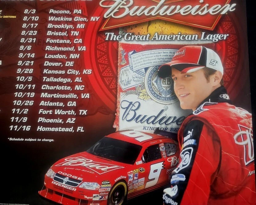 2008 Kasey Kahne #9 Nascar Race Car Sponsored Budweiser Racing Schedule Poster - Image 3 of 3