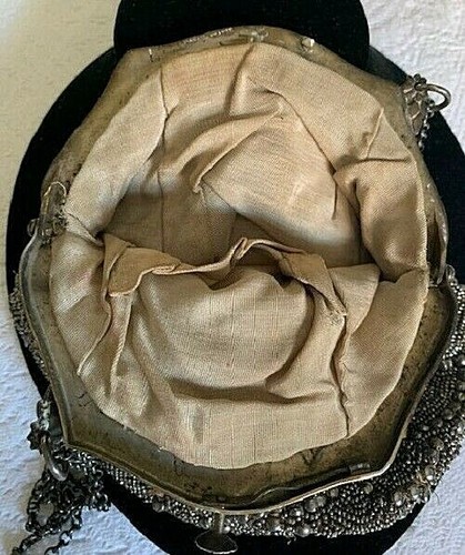 ANTIQUE STERLING SILVER FRENCH MADE STEEL CUT EVENING BAG FOR FRAME ONLY - Picture 10 of 12