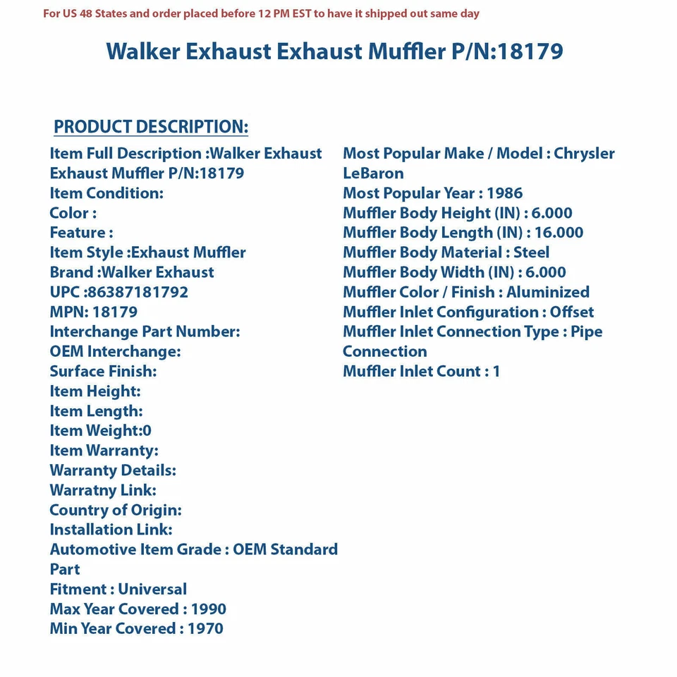 Silenciador de escape Walker 18179 | Auto Pieza de alta calidad, ajuste universal para Foto 4 de 4
