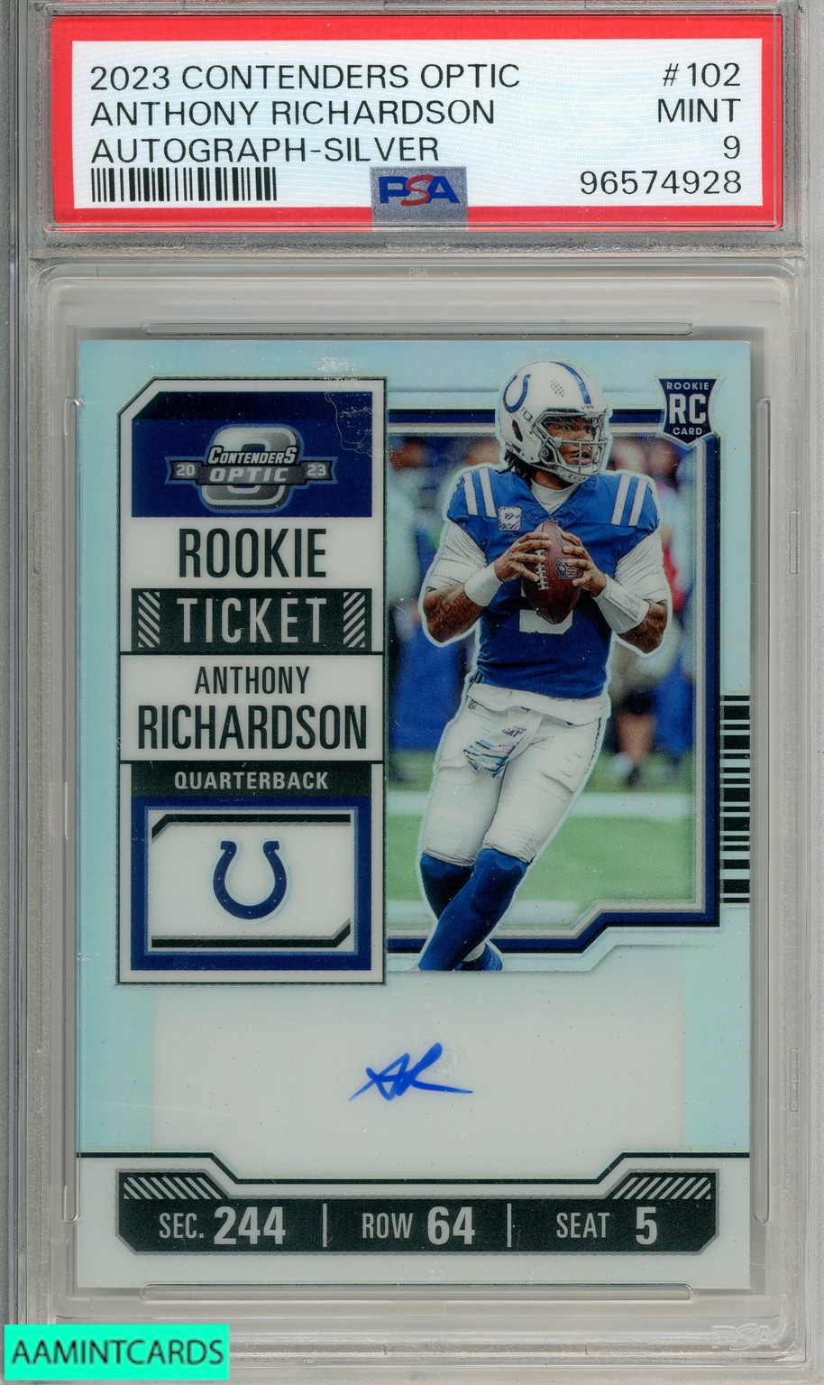 2023 PANINI CONTENDERS OPTIC ANTHONY RICHARDSON #102 AUTO SILVER PSA 9 MINT RC