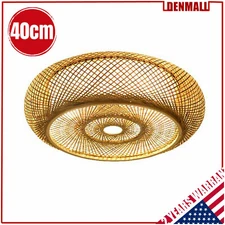 Flush Mount Bamboo Wicker Rattan Lantern Ceiling Light Fixture Asian Chandelier