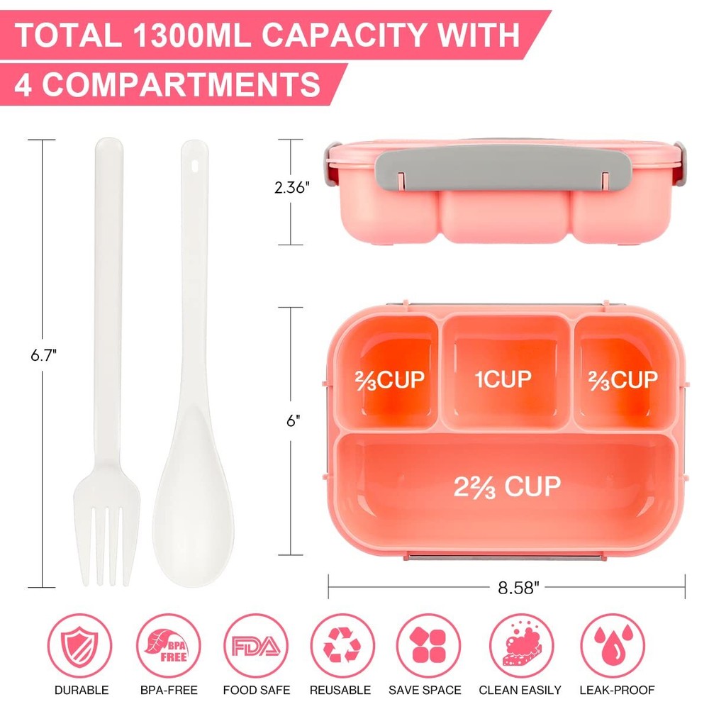 27pcs Bento Box Lunch Kit 1300ml Leakproof Container for Kids & Adults