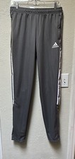 Adidas Track Pants Boys XL 15-16 Gray Tapered Zipper Legs Stripes Athletic NWT
