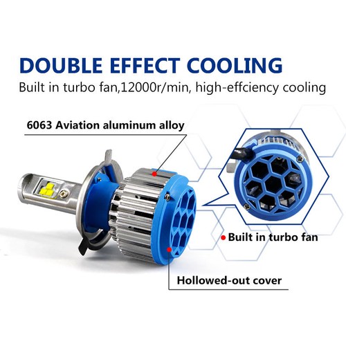 T1 Turbo Car Headlight 70W 7000LM 6000K Auto Canbus H4 LED Bulbs High Low Beam - Picture 10 of 12