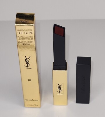 YSL Rouge Pur Couture The Slim Leather Matte Lipstick 18 REVERSE RED .08 oz/2.2g