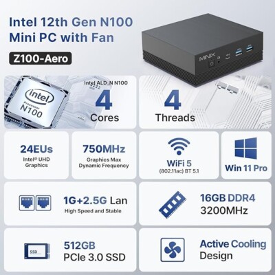 MINIX NEO Z100-Aero Intel N100 mini pc RAM 16GB SSD 512GB Windows